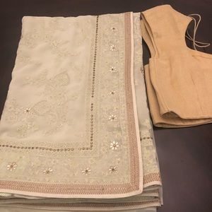 pistachio Green Georgette Chikankari saree /blouse